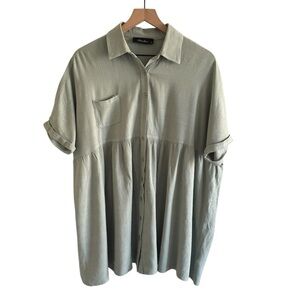 Anna Grace Linen Blend Babydoll Dress Small Sage Green Button Front Cottagecore